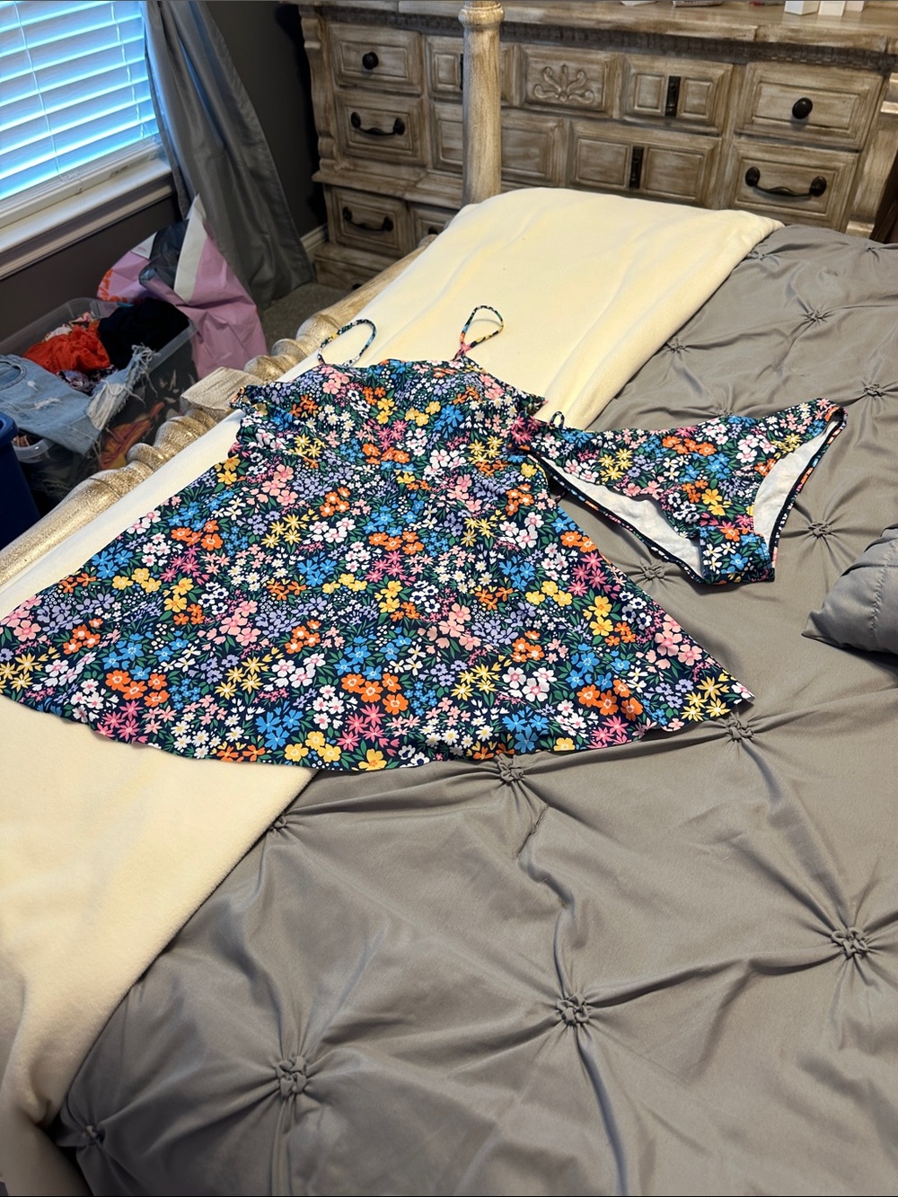 Floral Two-Piece Swim Dress with Matching Bottom